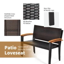 Tangkula Patio Furniture Weather-Resistant Rattan Bench Wicker Loveseat Steel Frame For Yard Garden Poolside -Tangkula GUEST 1f2ad442 ba83 4677 8909 c5c676c4ce9c 1