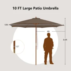 Tangkula 10FT Wooden Market Table Umbrella Pulley Sunshade Canopy W/8 Bamboo Ribs -Tangkula GUEST 1f2da7c1 4fa7 4a3c a8ca 0db7f60d665d