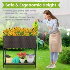 Tangkula Elevated Planter Box Raised Garden Bed W/ Rattan Surface Bottom Storage Shelf -Tangkula GUEST 1f6e4d53 a329 4173 b74d f18e7ccf7216