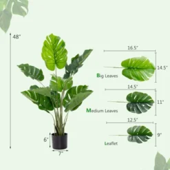 Tangkula Set Of 1/2 Artificial Monstera Deliciosa 4FT Fake Tropical Palm Tree Large Faux Floor Plant In Pot With 10 Leaves Of Different Sizes -Tangkula GUEST 1f739bd3 3b9d 4aeb 94a2 de0565b37030