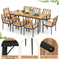 Tangkula 8-Person Outdoor Dining Table 79 Inch Acacia Wood Patio Table With Umbrella Hole Metal Legs & Adjustable Foot Pads -Tangkula GUEST 1f82c1e9 887f 4aca 8259 6745411a9661