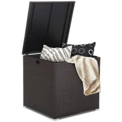 Tangkula 72 Gallon Deck Box Outdoor Mix Brown Wicker Storage Box With Waterproof Zippered Liner And Safe Pneumatic Rod -Tangkula GUEST 1fea6097 a819 4c49 b9f7 1e9aa501cd25