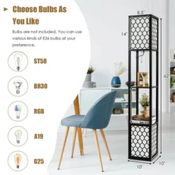 Tangkula Modern Shelf Floor Lamp, Freestanding Double Lamp W/ 2-Tier Wood Shelf & White Lampshade, E26 Bulb Base, Pull Chain & Foot Switch -Tangkula GUEST 20081acd 65f3 4a4c b499 c0d9a732ac21