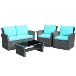 Tangkula 4-Piece Rattan Wicker Patio Outdoor Furniture Sofa Set With Cushions & Tempered Glass Table -Tangkula GUEST 200d4639 59ed 4b9a 8506 770f245e5f62