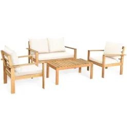 Tangkula 8PCS Patio Acacia Wood Conversation Furniture Set W/ Off White Cushions -Tangkula GUEST 200f129f 3bef 4ddb a4ab fea01fb5b58d