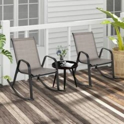 Tangkula Set Of 4 Metal Rocking Chair Heavy-Duty Rocker Outdoor Anti-Slip Brown Patio -Tangkula GUEST 20c29d06 6352 4e60 860b 9c985db1e5d2
