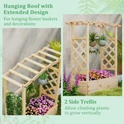 Tangkula 2PCS Wooden Raised Garden Bed W/ Trellis & Hanging Roof Planter Box For Garden -Tangkula GUEST 20ec7a21 cb4c 45e8 80da 15fe8cae8e7b