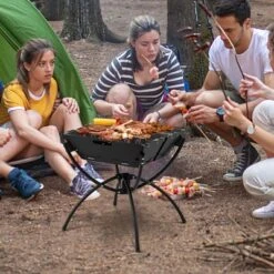 Tangkula Camping Fire Pit W/Cooking Grills Portable Campfire Grill W/ Carrying Bag & Gloves 3-In-1 Stainless Steel Wood Burning Coffee/Silver -Tangkula GUEST 21064b63 d365 49e8 a48d c9baf9a245f9