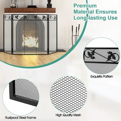 Tangkula 3-Panel Fireplace Screen Decoration Cover Baby Child Pets Safty Folded Fire Doors 7 Tangkula 3-Panel Fireplace Screen Decoration Cover Baby Child Pets Safty Folded Fire Doors - Image 5