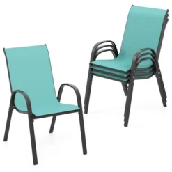 Tangkula Set Of 4 Stackable Patio Chairs All Weather Resistant Breathable & Quick-Dry Fabric Outdoor Dining Chairs W/Armrests Turquoise Blue -Tangkula GUEST 213dd84d 1408 478e 912f 56760936ec89