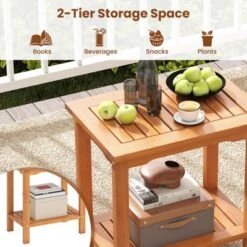 Tangkula Outdoor Acacia Wood Side Table 2-Tier Patio End Table W/ Slatted Tabletop -Tangkula GUEST 21495cca 549b 4b13 afa2 3a9724df3582