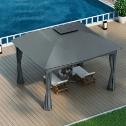 Tangkula 12' X 10' Patio Heavy Duty Steel Gazebo Canopy Double Vented Outdoor Gray