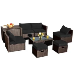 Tangkula 8PCS Patio Rattan PE Wicker Conversation Set All-Weather Furniture Set W/ Cushions -Tangkula GUEST 2196b291 8e3f 4929 8cef 59fe909b3183