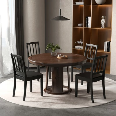 Tangkula Wood Dining Chair Set Of 4 W/ Rubber Wood Legs Curved Backrest For Kitchen 4 Tangkula Wood Dining Chair Set Of 4 W/ Rubber Wood Legs Curved Backrest For Kitchen - Image 2