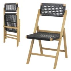 Tangkula 2PCS Folding Chairs W/ Woven Rope Seat & High Back Indonesia Teak Patio -Tangkula GUEST 21ba4161 fed2 47cf bf6c 8318db4908fc