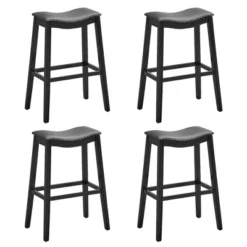 Tangkula Set Of 4 Saddle Bar Stools Bar Height Kitchen Chairs W/ Rubber Wood Legs -Tangkula GUEST 21ba45d3 cc77 4dce 9fe2 6dec74882325