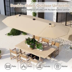 Tangkula 13 FT Patio Umbrella Double-Sided Market Umbrella With 36 Solar-Powered LED Lights Cross Base Included Beige/Grey/Navy/Red/Tan -Tangkula GUEST 21c57c70 42a0 44ed 8f24 5fba4420ab30