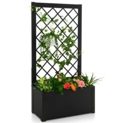 Tangkula 1PC/2PCS 44" Metal Planter Box With Trellis Raised Garden Bed With Trellis, Elevated Lattice Planter For Climbing Plants -Tangkula GUEST 21d60b2e c95d 402c 88e9 3f8562f7f6f7