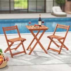 Tangkula 3 PCS Outdoor Wood Bistro Set W/ 2 Folding Chairs & Dining Table For Backyard -Tangkula GUEST 21f85be8 67c9 4f3a 8fe6 f18611721b7b
