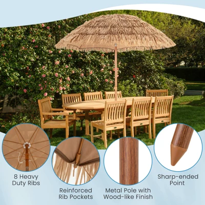 Tangkula 6.5Ft Tiki Beach Umbrella With Base Hawaiian Style PP Grass With Tilt Adjustment 8 Ribs Thatched With Carry Bag For Garden & Pool Natural 11 Tangkula 6.5Ft Tiki Beach Umbrella With Base Hawaiian Style PP Grass With Tilt Adjustment 8 Ribs Thatched With Carry Bag For Garden & Pool Natural - Image 9