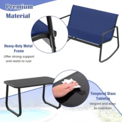 Tangkula 4 Piece Rocking Bistro Set Patio Furniture Set W/ Loveseat 2 Rocking Chairs Navy -Tangkula GUEST 22387024 ddd5 4a9d a178 dc7b44545cce