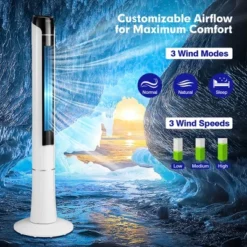 Tangkula 48" 80°Oscillating Bladeless Tower Fan W/ Remote Control, LED Display, 15H Timer, 3 Speeds, 3 Modes, Portable Quiet Standing Fan