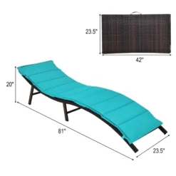 Tangkula 2PCS Outdoor Patio Rattan Wicker Lounge Chair Chaise Folding W/Cushions Turquoise
