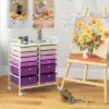 Tangkula 12 Drawers Rolling Storage Cart Classroom Organizers With Wheels For Tools Scrapbook Craft Paper Purple