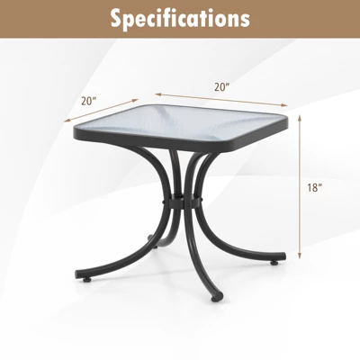 Tangkula Tempered Glass Top Patio Table, 20" Outdoor Side Table W/ Heavy-duty Metal Frame Patio Square End Table For Poolside Backyard 10 Tangkula Tempered Glass Top Patio Table, 20" Outdoor Side Table W/ Heavy-duty Metal Frame Patio Square End Table For Poolside Backyard - Image 8