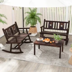 Tangkula Outdoor Carbonized Wood Rocking Bench Double Rocking Chair For 2 Persons W/ Wide Curved Seat -Tangkula GUEST 22d05bff 3602 4428 beea 2abc02defb6e