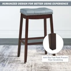 Tangkula Set Of 4 Saddle Bar Stools Backless Nailhead Counter Stool With Grey Cushions Coffee/White -Tangkula GUEST 22dd2d27 43e8 4d2d 8721 e98ec1a4dedf