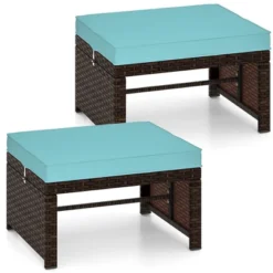 Tangkula Set Of 2 Patio PE Rattan Ottomans W/ Soft Zippered Cushions For Deck Outdoor -Tangkula GUEST 2315ccd2 1d77 4be4 a4b8 2d7000d7a1c6