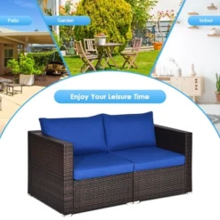 Tangkula 4PCS Rattan Corner Sofa Set Patio Outdoor Furniture Set W/ Navy Cushions -Tangkula GUEST 23173f90 a887 4989 b3e8 885ef46bf24c 1