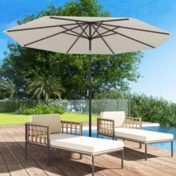 Tangkula 10 Ft Patio Umbrella Market Table Umbrella Yard Outdoor W/ 6 Ribs