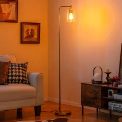 Tangkula Industrial Floor Lamp W/ Hanging Glass Lampshade And Foot Switch Modern