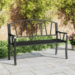 Tangkula 51" Metal Garden Bench Patio Slatted Bench For 2-3 People & Park-Style Loveseat -Tangkula GUEST 23c14d87 cb1e 4a2d b989 a57f9caa9a67