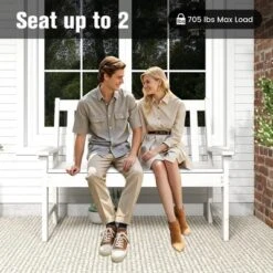 Tangkula 2-Person Outdoor Garden Park Bench All-Weather HDPE Patio Loveseat Chair With Cozy Backrest Ergonomic Loveseat Bench White -Tangkula GUEST 23f852c4 a91c 4dc5 9685 341afa9d9a79