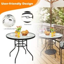 Tangkula Patio Round Table Patio Furniture Steel Frame Dining Table W/ Glass Top -Tangkula GUEST 24196a4c 395c 4413 8f66 b712aad09c36