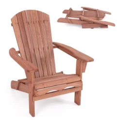 Tangkula Folding Adirondack Chair Set Of 2 W/ High Backrest & Wide Armrests Wooden -Tangkula GUEST 2439ba25 6be5 4362 a61a ff553b62c596