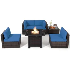 Tangkula 6 Piece Patio Wicker Conversation Set, Outdoor Rattan Sofa Set W/ 32" Propane Fire Pit Table, 50,000 BTU Heat, Tempered Glass Tabletop Black/Navy Blue/Red/Turquoise/Off White 26 Tangkula 6 Piece Patio Wicker Conversation Set, Outdoor Rattan Sofa Set W/ 32" Propane Fire Pit Table, 50,000 BTU Heat, Tempered Glass Tabletop Black/Navy Blue/Red/Turquoise/Off White -Tangkula GUEST 245ba2c3 4f6f 49f9 9259 cbd885f7a4c4