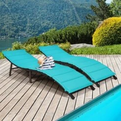 Tangkula 2PCS Outdoor Patio Rattan Wicker Lounge Chair Chaise Folding W/Cushions Turquoise -Tangkula GUEST 24903460 de7d 4958 9898 c963f7b45763