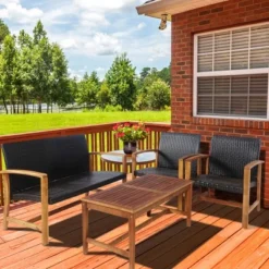 Tangkula 4PCS Patio Conversation Set Outdoor Furniture Set W/ Acacia Wood Frame -Tangkula GUEST 24bf0b53 a3b1 4db0 a5db ae2497e2f93a