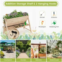 Tangkula 3-Tier Vertical Garden Bed Wooden Elevated Planter Bed W/ Legs Storage Shelf 2 Hooks Raised Bed Kit -Tangkula GUEST 24ce39b2 6781 4936 94b6 3a4c58807050