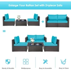 Tangkula 4PCS Rattan Corner Sofa Set Patio Outdoor Furniture Set W/ Blue Cushions -Tangkula GUEST 24f3ebe5 f002 459f b57d 58458a8f96fa