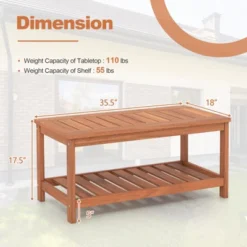 Tangkula Patio Hardwood Coffee Table 2-Tier Wooden Coffee Table With Slatted Tabletop & Storage Shelf Outdoor Rectangular Cocktail Table -Tangkula GUEST 2512b0c2 cd32 41fc b60e a75efe326086