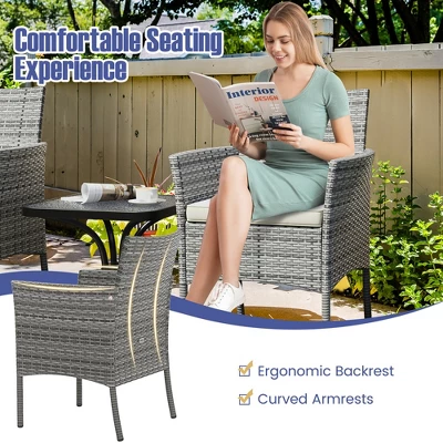 Tangkula Outdoor PE Wicker Chairs Set Of 4 Patio Dining Armchairs W/ Padded Cushions 6 Tangkula Outdoor PE Wicker Chairs Set Of 4 Patio Dining Armchairs W/ Padded Cushions - Image 4