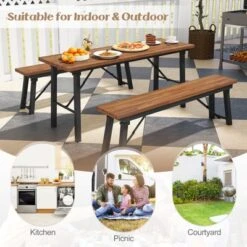 Tangkula Outdoor Dining Table For 4-6 No Assembly Foldable 59 Inches Narrow Patio Dining Table With Acacia Wood Top & Heavy Duty Metal Frame -Tangkula GUEST 252b4c1b 0bbd 4b3d 9b33 2723ea9ee1b1