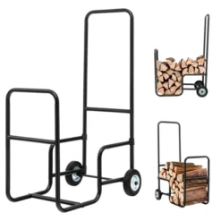 Tangkula Firewood Log Cart Carrier, Wood Hauler With 2 Rubber Wheels & Ergonomic Handle Heavy-Duty Steel Frame Indoor Outdoor Fireplace Tools -Tangkula GUEST 255eb6c8 ba7e 49bc aa98 3fa5cfe3449c