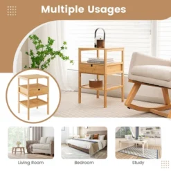 Tangkula Bamboo Nightstands Set Of 2 W/ Pull-out Drawer And Storage Shelf Wood Natural -Tangkula GUEST 256ac87a c982 4213 9aae 516664a7054e