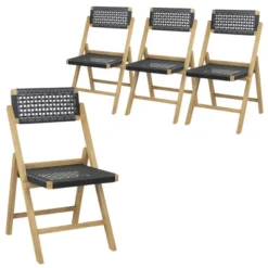 Tangkula 4PCS Folding Chairs W/ Woven Rope Seat & High Back Indonesia Teak Patio -Tangkula GUEST 25907086 3414 424a 9c20 c9bfbb22ff41